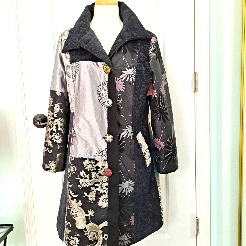 Dor Dor Couture Coat Brocade High Collar Multi